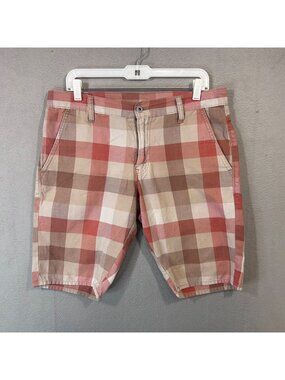 Levis 511 Mens Plaid Skinny Fit Shorts W34 Red Beige Cotton Blend GUC